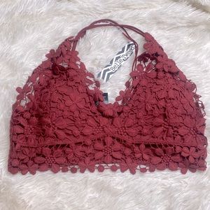 Belle Tweed Burgundy Red Lace Bralette